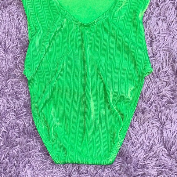 VTG 90s Catalina Lime Green Slime Neon One Piece Low Back Solid Color Swimsuit - Picture 8 of 10